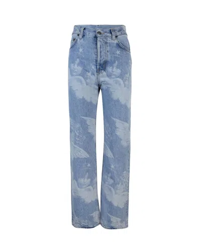 Fiorucci Jeans Angel Print In Denim Chiaro In Blue