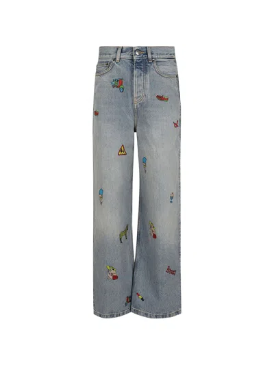 Fiorucci Toys-print Straight-leg Jeans In Blue