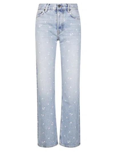 Fiorucci Light Blue Denim Jeans With Subtle Floral Print In Multi