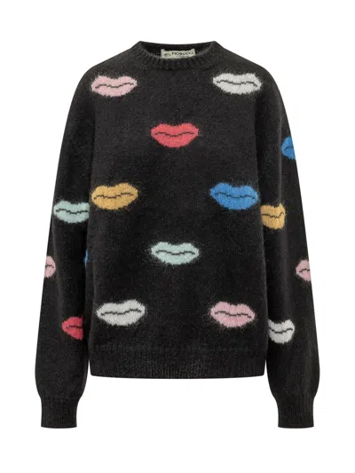 Fiorucci Lips Mohair Sweater In Black Multi