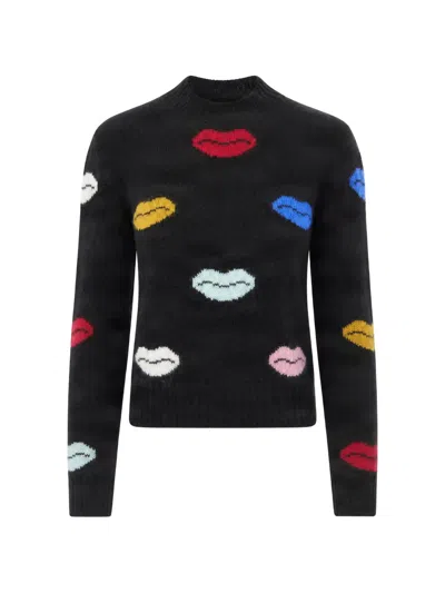 Fiorucci Lips-intarsia Long-sleeve Sweater In Black