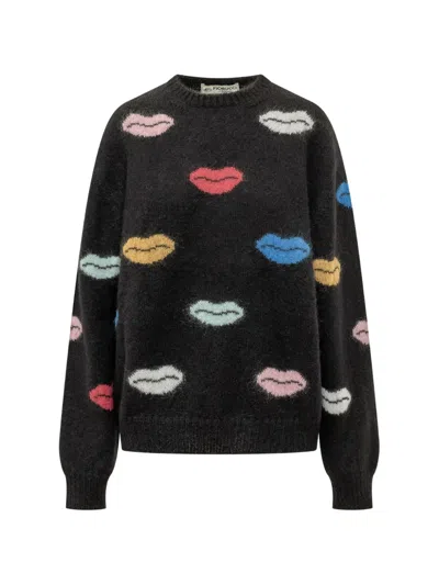 Fiorucci Lips-intarsia Mohair-blend Sweater In Black