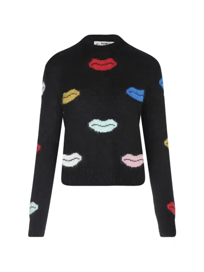 Fiorucci Lips-motif Intarsia-knit Sweater In Black