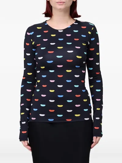 Fiorucci Lips-print Long-sleeved T-shirt In Black