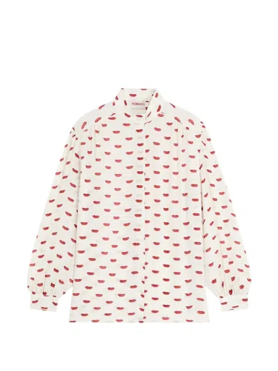 Fiorucci Lips-print Puff-sleeve Blouse In Neutral