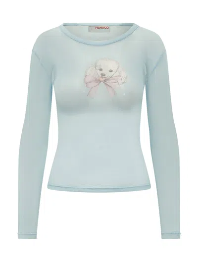 Fiorucci Long Sleeve Tulle Top In Light Blue