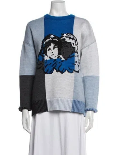 Pre-owned Fiorucci Merino Wool Graphic Print Sweater In Blue/white