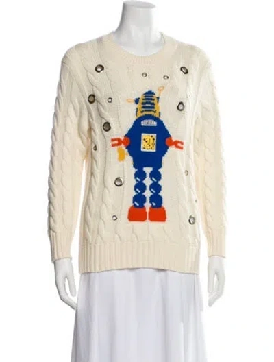 Pre-owned Fiorucci Merino Wool Printed Sweater In Blue