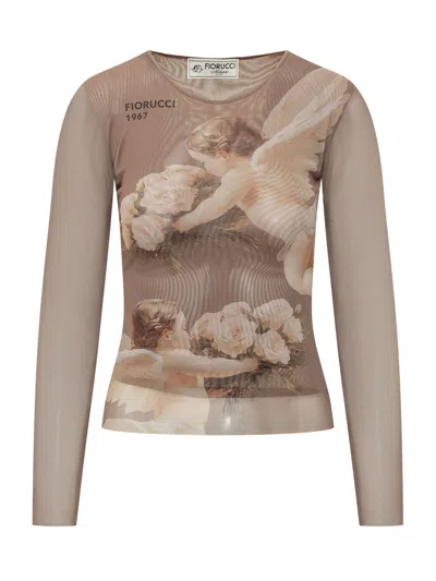 Fiorucci Mesh Long Sleeve Top In Brown