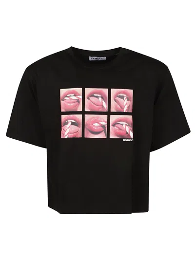 Fiorucci Mouth Print Padded T-shirt In Black