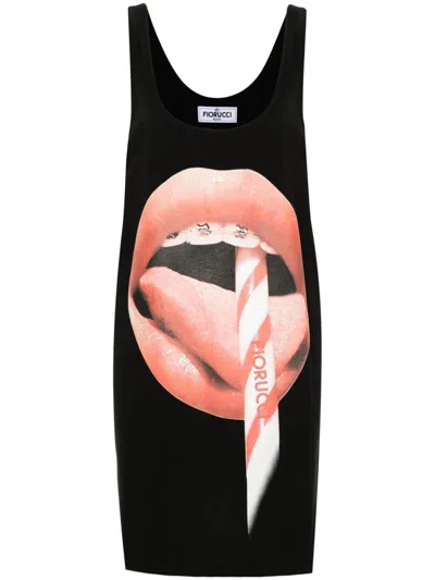 Fiorucci Mouth Print Tank Dress In Black  