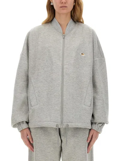 Fiorucci Neoprene "angel" Zippered Sweatshirt In Grey