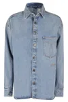 Fiorucci Open Back Embroidered Denim Shirt In Blue