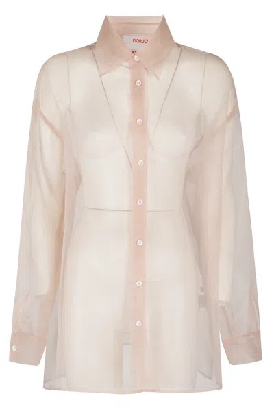 Fiorucci Organza Shirt With Contrast Embroidery In Pink