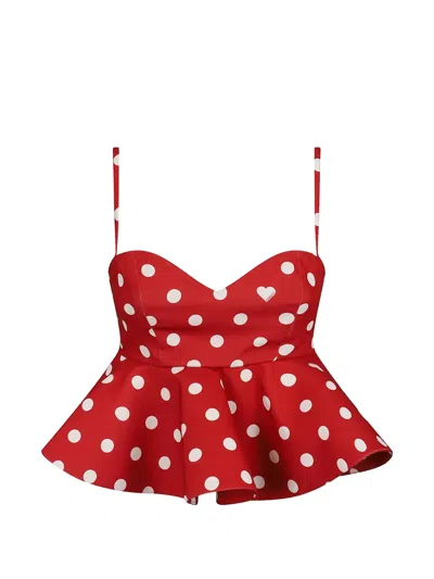 Fiorucci Polka-dot Peplum Top In Red