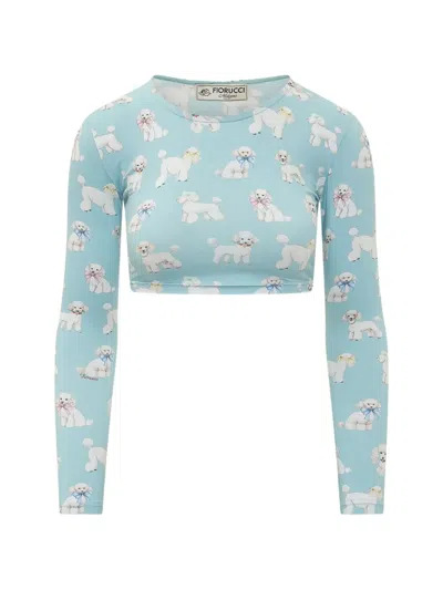 Fiorucci Poodle-print Cropped Top In Blue