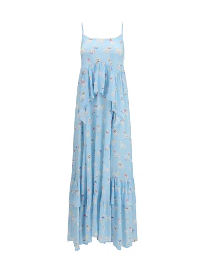 Fiorucci Poodle-print Tiered Dress In Blue