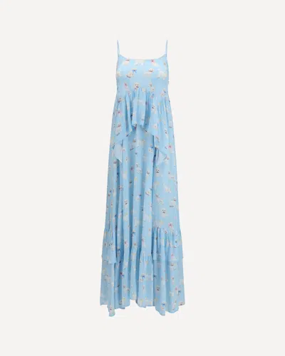 Fiorucci Poodle-print Tiered Maxi Dress In Blue