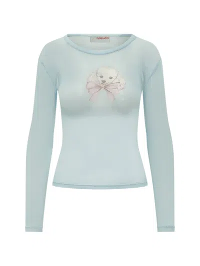 Fiorucci Poodle-printed Tulle Long-sleeved T-shirt In Blue