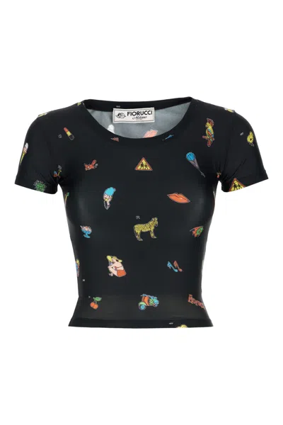 Fiorucci Printed Stretch Nylon Top In Black