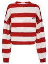 Fiorucci Cropped Sweater With Bold Horizontal Stripes And Embroidered Logo In Red