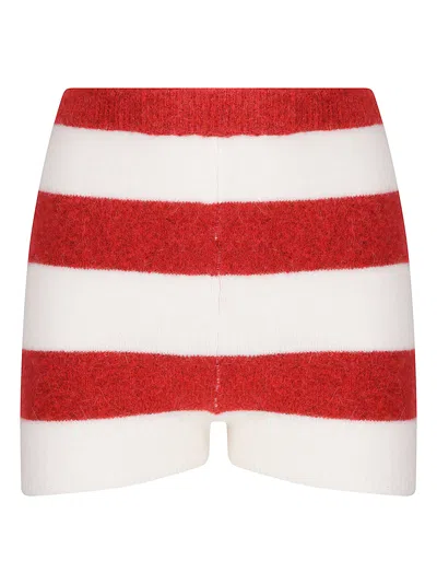 FIORUCCI RED STRIPED EMBROIDERED ALPACA MINI SHORTS