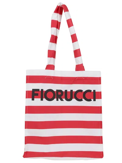 Fiorucci Red Striped Logo Print Nylon Tote Bag