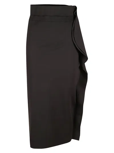 Fiorucci Ruffle Midi Skirt In Black/neoprene