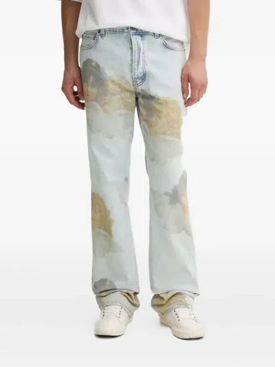 Fiorucci Angel Print Straight Fit Jeans In Blue
