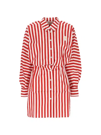 Fiorucci Striped Cotton Shirt Dress In Red