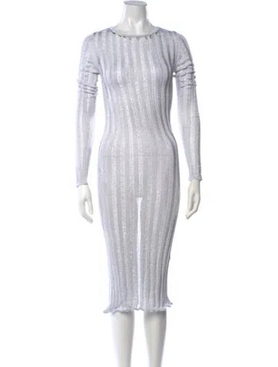 Pre-owned Fiorucci Striped Midi Length Dress In White