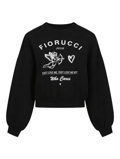 Fiorucci Print Cropped Sweatshirt In Black