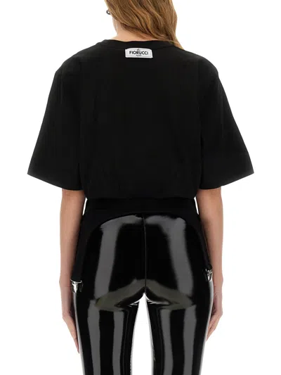 Fiorucci Suspender-detail Cotton T-shirt In Black