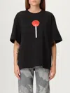 Fiorucci Cropped Black Graphic Print T-shirt With Round Neckline In Black