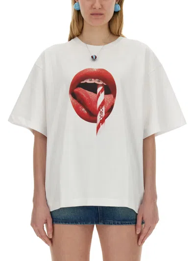 Fiorucci T-shirt With Mouth Print In Bianco
