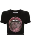 Fiorucci Mouth Print Cropped T-shirt In Black