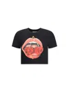 Fiorucci Cherry Mouth Graphic Crop T-shirt In Black