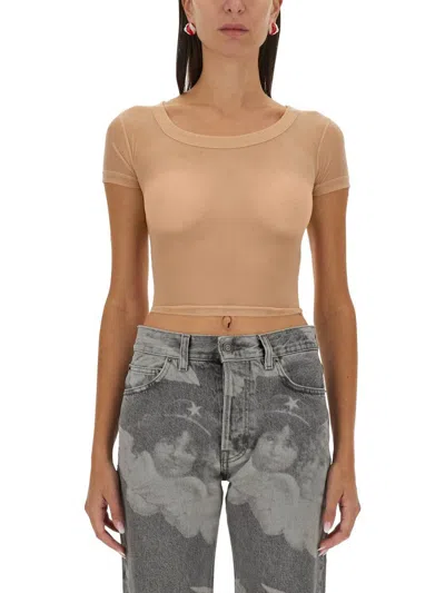 Fiorucci Tulle Crop Top In Neutrals