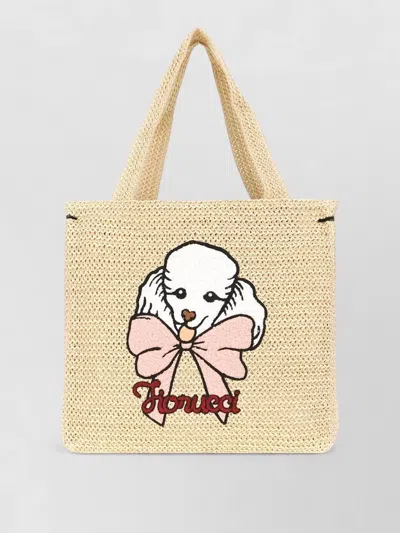Fiorucci Tote Bag Woven Texture Dog Motif Bow