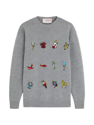 Fiorucci Toys Embroidered-patchwork Sweater In Gray