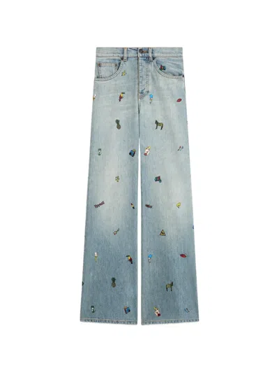 Fiorucci Toys-print Wide Jeans In Blue