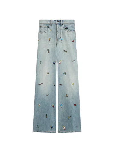 Fiorucci Toys-print Wide-leg Jeans In Blue