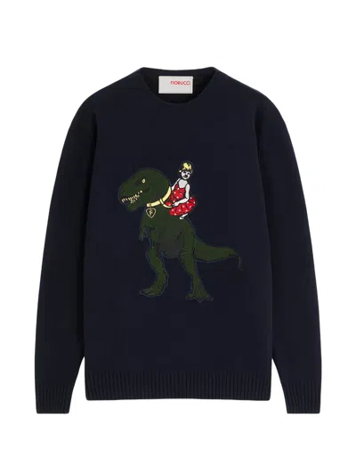 Fiorucci T-rex Patch Sweater In Blue
