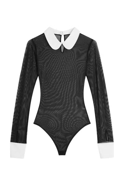 Fiorucci Tulle Collared Bodysuit In Black