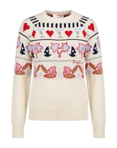 Fiorucci Woman Sweater Ivory Size M Wool, Acrylic In Animal Print