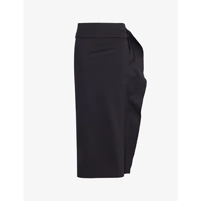 Fiorucci Womens Black Ruffled-panel Regular-fit Stretch-woven Midi Skirt
