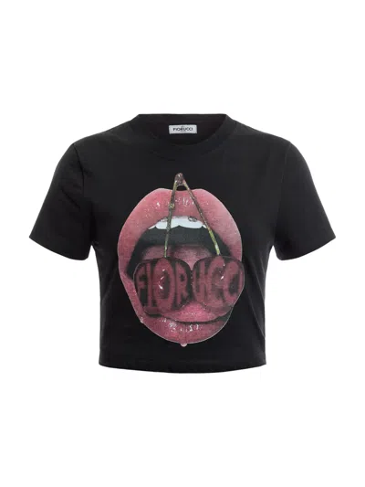 Fiorucci Womens Black Mouth Graphic-print Stretch-cotton Jersey T-shirt