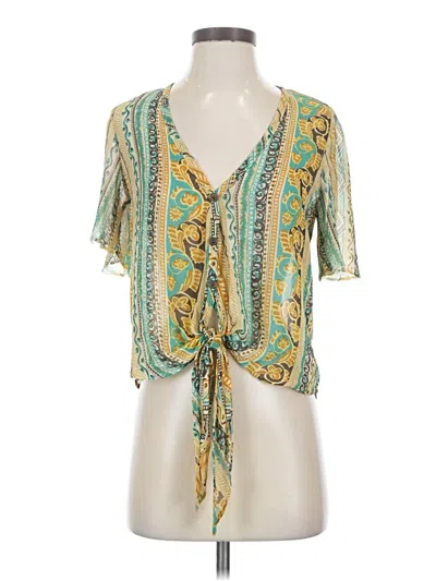 Pre-owned Fire Los Angeles Short Sleeve Blouse In Green