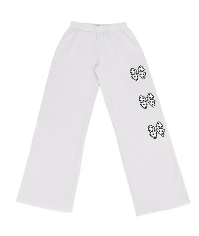Firehouse Girl's Polka Dot Bow Trio Wide Leg Sweatpants In Clay In White