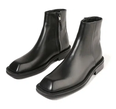 Pre-owned Firenze Atelier Men's Handmade Black Leather Square Toe Ankle Boots W/ Zippers